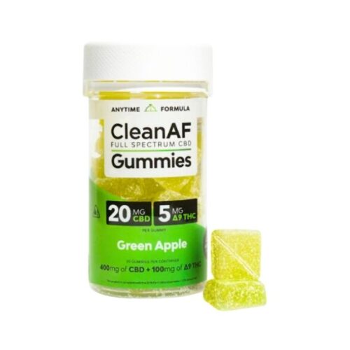 CLEAN AF FULL SPECTRUM 400MG CBD 100MG D9 THC NEW 20CT JAR GREEN APPLE